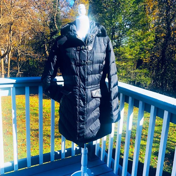 VIA SPIGA Stylish Black Puffer Coat Hooded Size L/ M Excellent Condition - Picture 3 of 9
